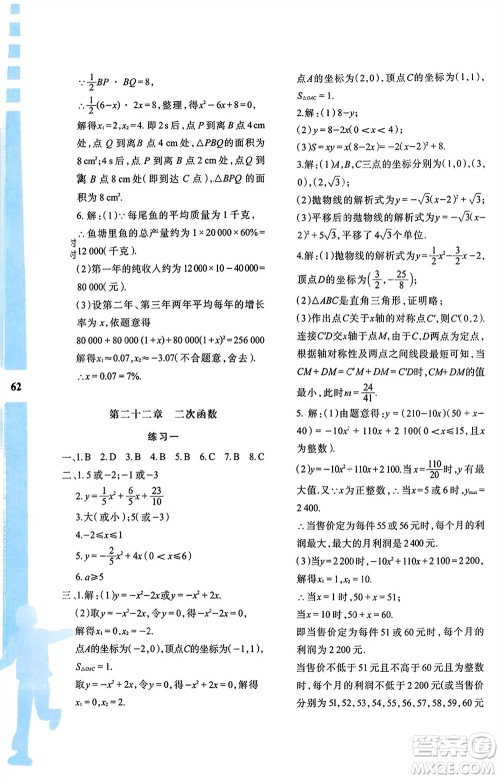 陕西人民教育出版社2024陕教出品寒假作业与生活九年级数学人教版A版参考答案