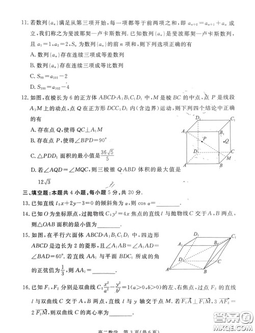 广东湛江2023-2024学年高二上学期期末调研考试数学试题答案