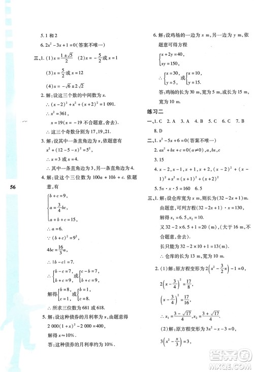 陕西人民教育出版社2024陕教出品寒假作业与生活九年级数学北师大版C版参考答案 陕西人民教育出版社2024陕教出品寒假作业与生活九年级数学北师大版C版参考答案