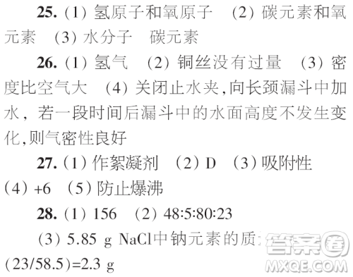 时代学习报初中版2023年秋九年级化学上册寒假特刊参考答案