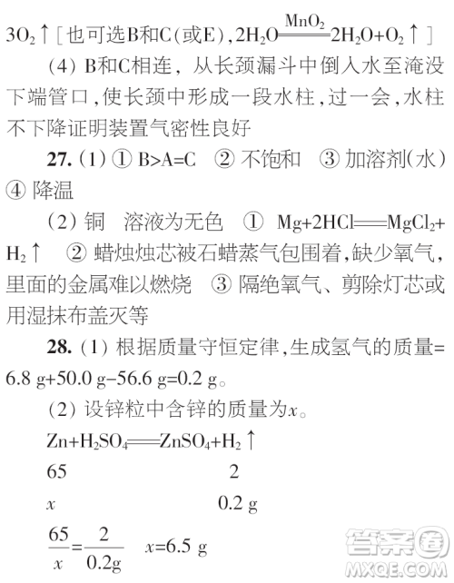 时代学习报初中版2023年秋九年级化学上册寒假特刊参考答案