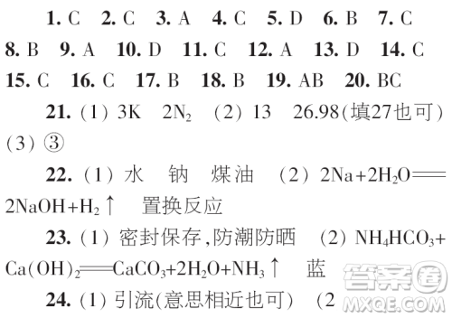 时代学习报初中版2023年秋九年级化学上册寒假特刊参考答案