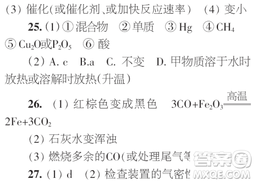 时代学习报初中版2023年秋九年级化学上册寒假特刊参考答案