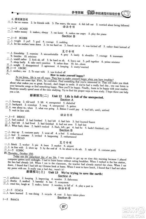 甘肃少年儿童出版社2024快乐寒假课程衔接组合卷九年级英语人教版答案 甘肃少年儿童出版社2024快乐寒假课程衔接组合卷九年级英语人教版答案