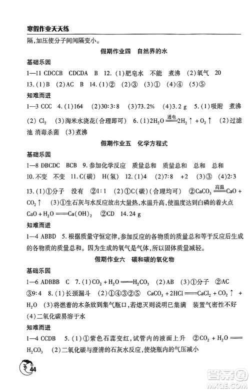 文心出版社2024年寒假作业天天练九年级化学通用版答案