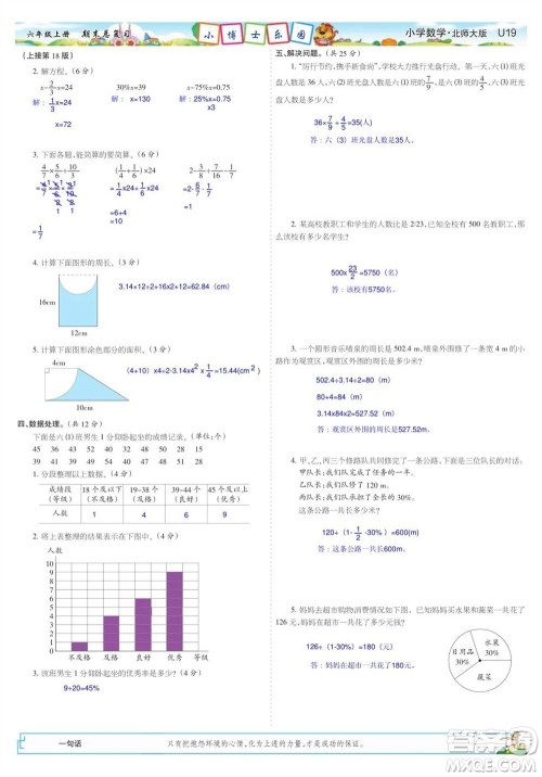 2023年秋少年智力开发报六年级数学上册北师大版期末总复习合刊参考答案