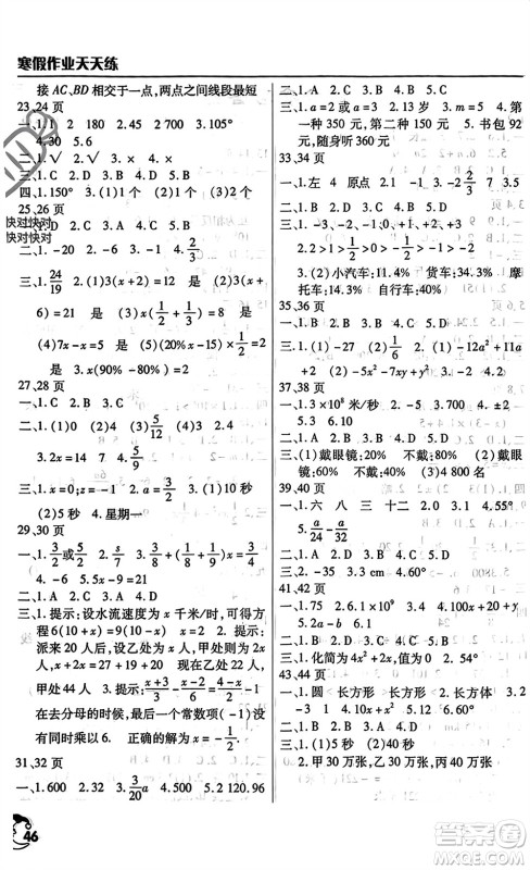 文心出版社2024寒假作业天天练七年级数学通用版参考答案