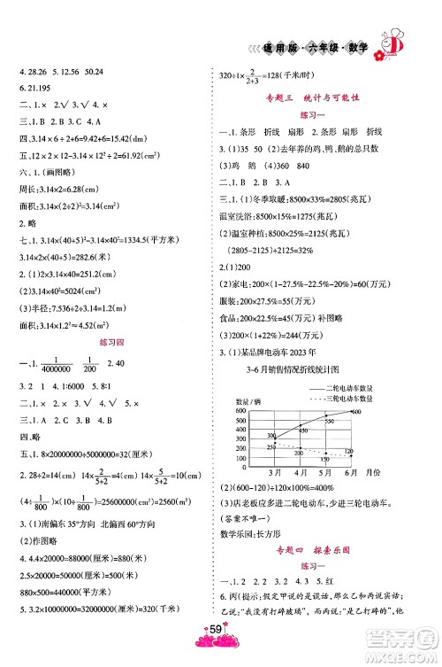 阳光出版社2024假日时光寒假作业六年级数学通用版答案