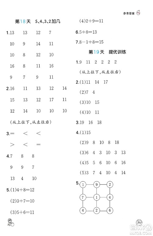 江西人民出版社2024一本寒假口算一年级数学人教版答案