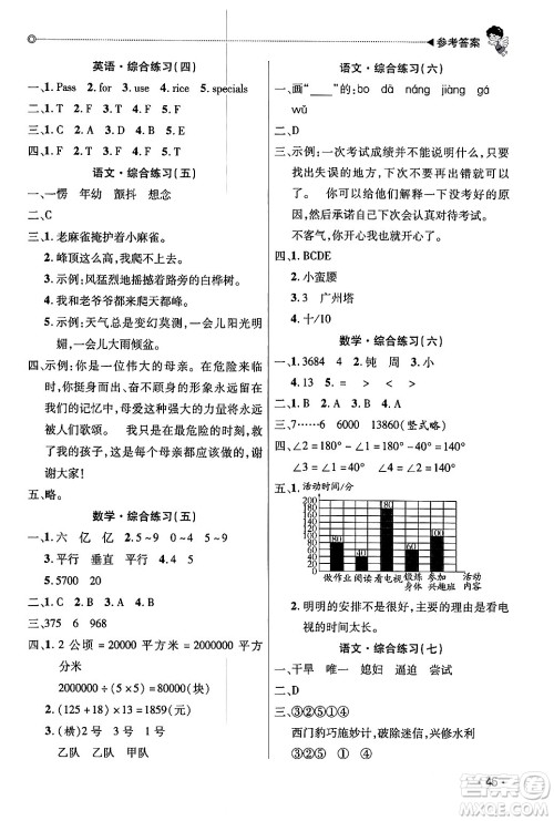 北京交通大学出版社2024快乐宝贝假期园地四年级合订本通用版广东专版答案