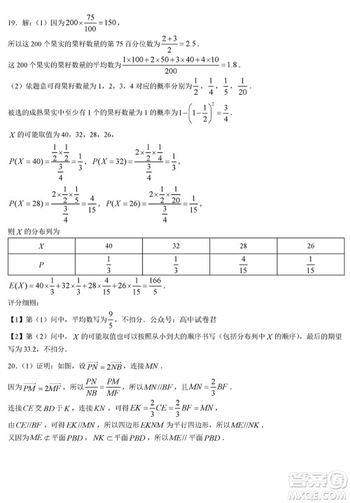 晋城市2024届高三上学期1月份第一次模拟考试试题数学参考答案