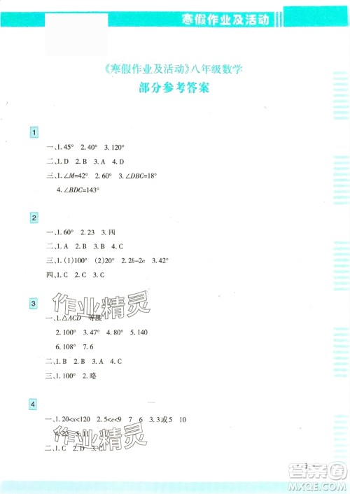 新疆文化出版社2024寒假作业及活动八年级数学通用版参考答案