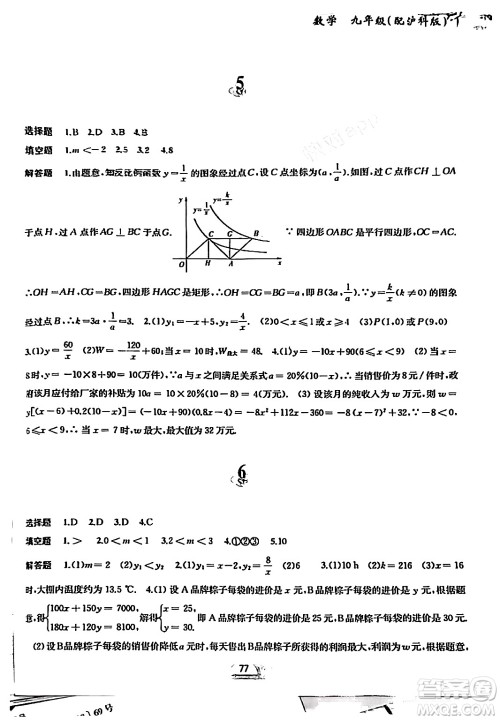 黄山书社2024寒假作业九年级数学沪科版答案