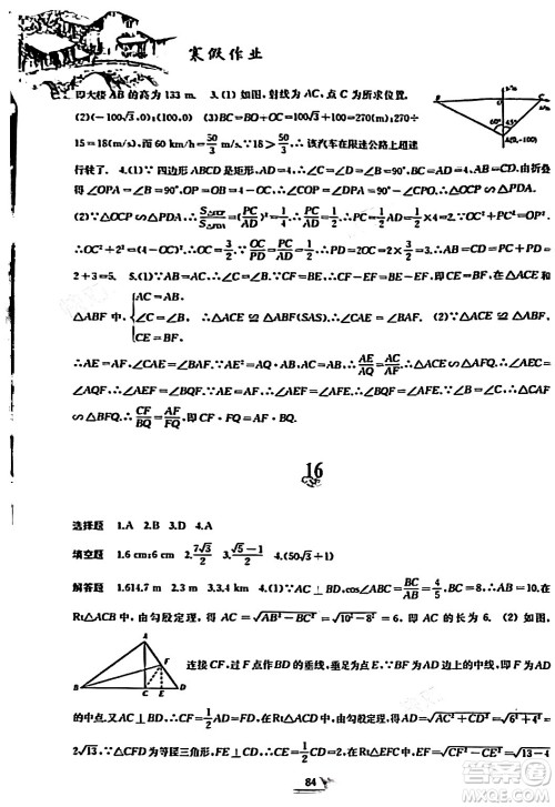 黄山书社2024寒假作业九年级数学沪科版答案