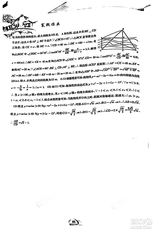 黄山书社2024寒假作业九年级数学沪科版答案