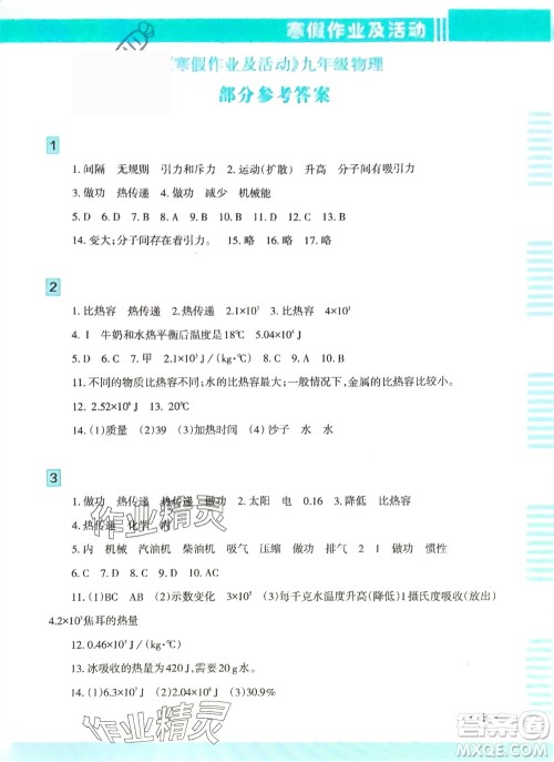 新疆文化出版社2024寒假作业及活动九年级物理通用版参考答案
