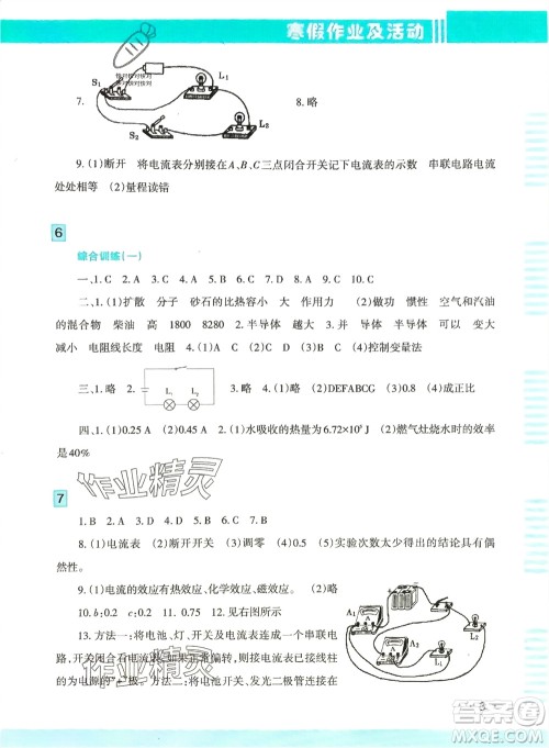 新疆文化出版社2024寒假作业及活动九年级物理通用版参考答案