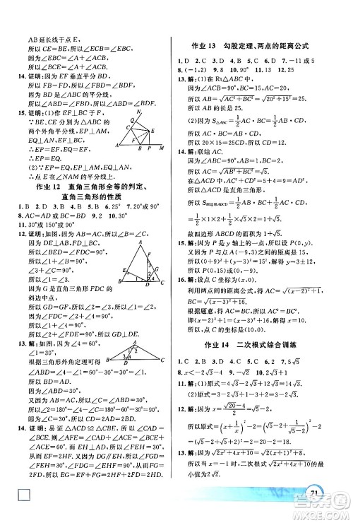 学林出版社2024钟书金牌寒假作业导与练八年级数学修订版上海专版答案