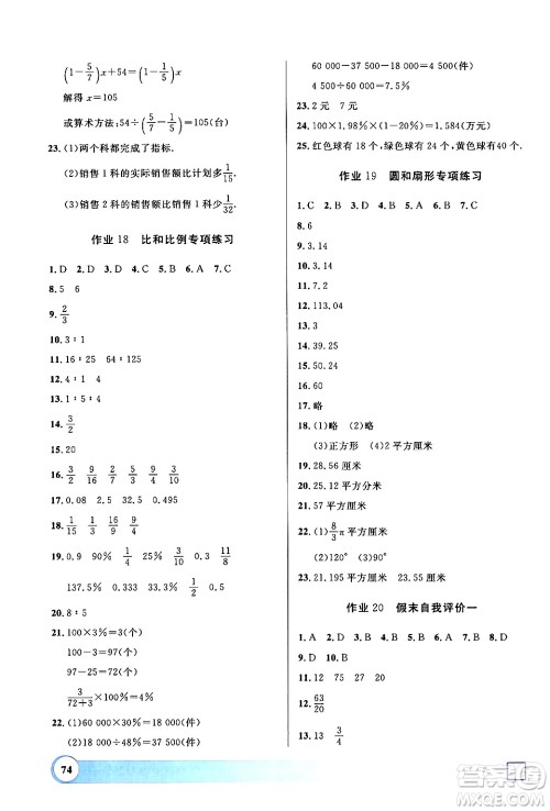 学林出版社2024钟书金牌寒假作业导与练六年级数学修订版上海专版答案