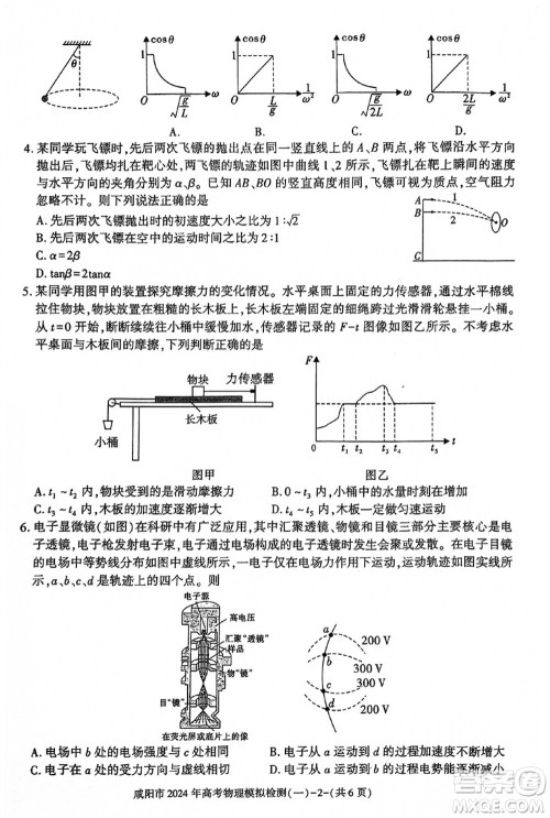 咸阳市2024届高三上学期1月份高考模拟检测一物理参考答案