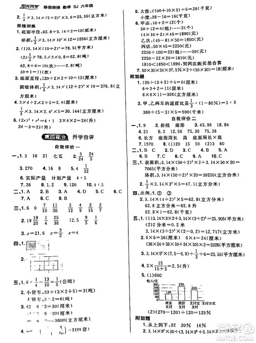 江西教育出版社2024阳光同学寒假衔接六年级数学苏教版答案