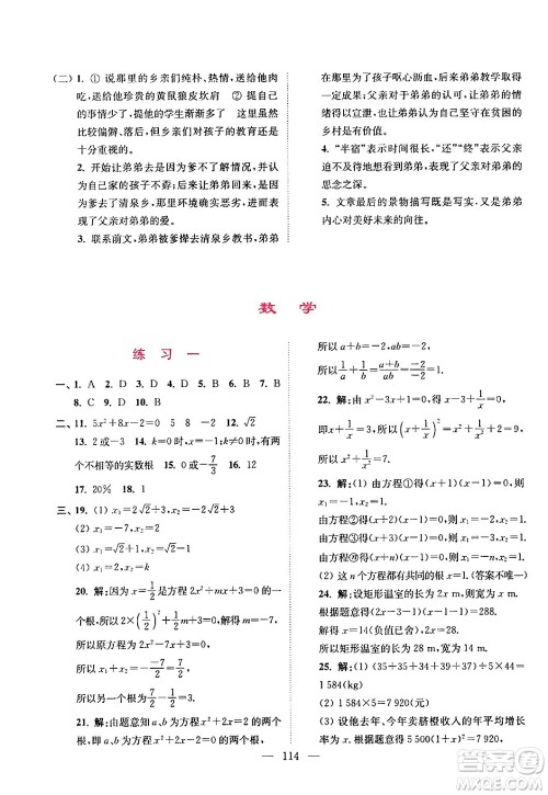 江苏凤凰美术出版社2024超能学典寒假接力棒综合篇九年级语数英物化通用版答案