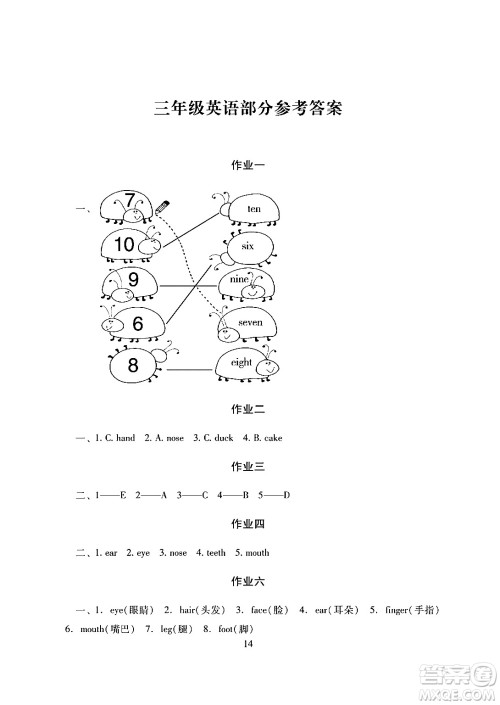 湖南少年儿童出版社2024寒假生活三年级合订本课标版答案