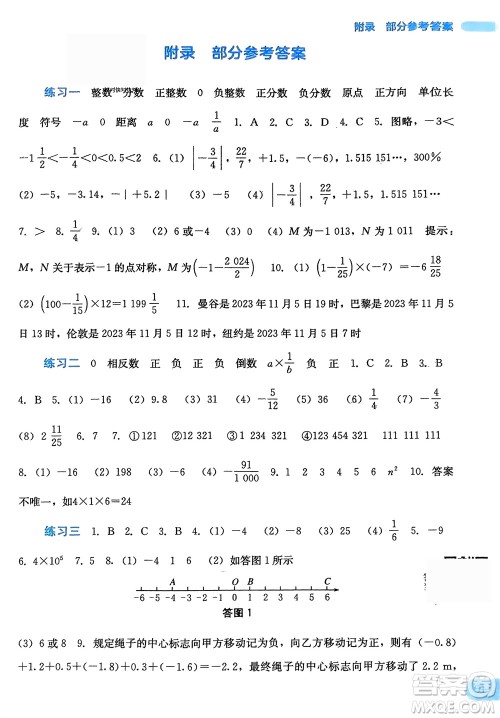 广西教育出版社2024新课程寒假作业七年级数学通用版参考答案