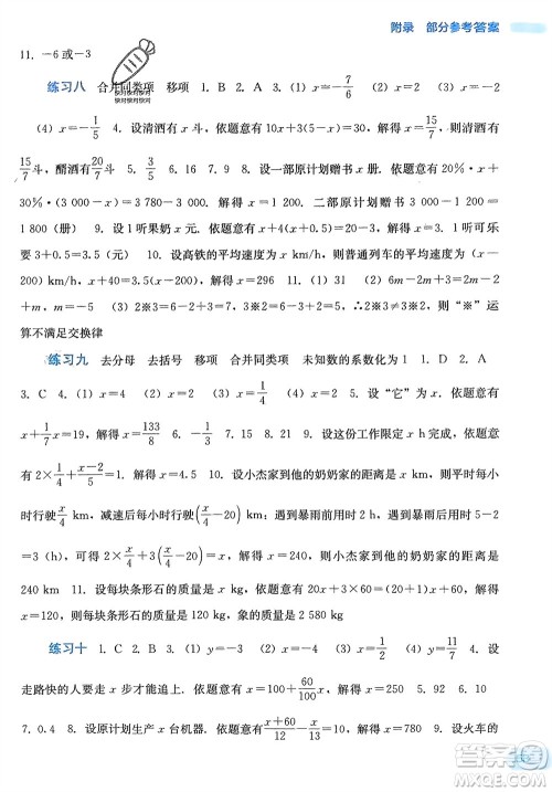 广西教育出版社2024新课程寒假作业七年级数学通用版参考答案