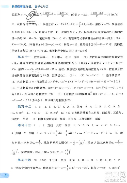 广西教育出版社2024新课程寒假作业七年级数学通用版参考答案 广西教育出版社2024新课程寒假作业七年级数学通用版参考答案