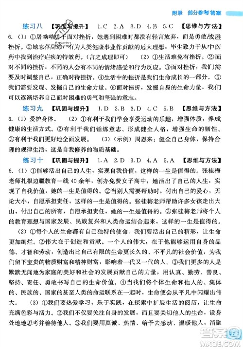 广西教育出版社2024新课程寒假作业七年级道德与法治通用版参考答案