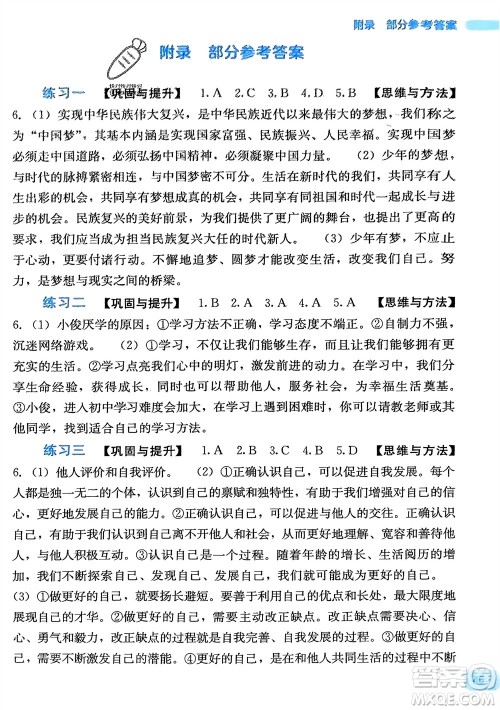 广西教育出版社2024新课程寒假作业七年级道德与法治通用版参考答案