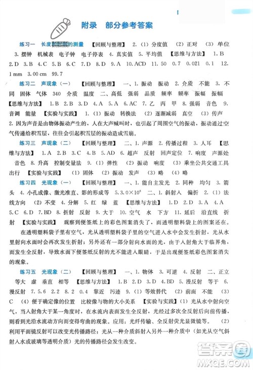 广西教育出版社2024新课程寒假作业八年级物理通用版参考答案