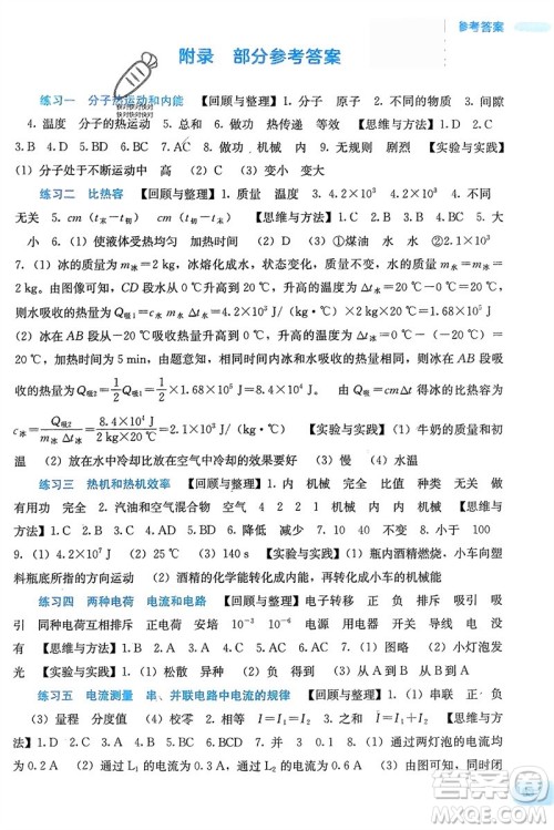 广西教育出版社2024新课程寒假作业九年级物理通用版参考答案