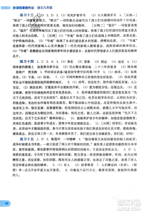 广西教育出版社2024新课程寒假作业九年级语文通用版参考答案
