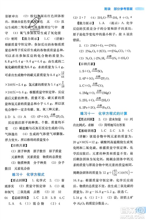 广西教育出版社2024新课程寒假作业九年级化学通用版参考答案