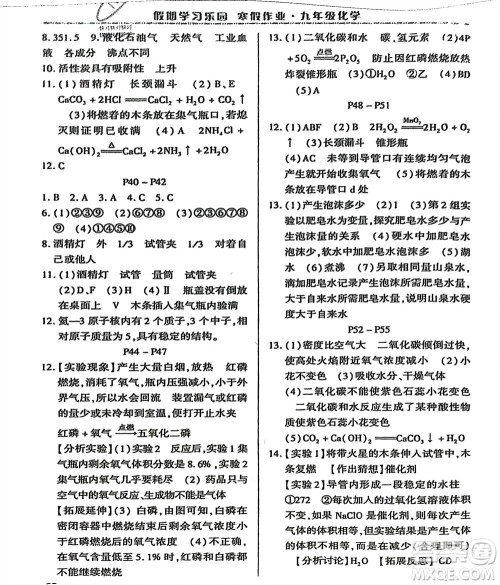 世界图书出版公司2024假期学习乐园寒假作业九年级化学通用版参考答案