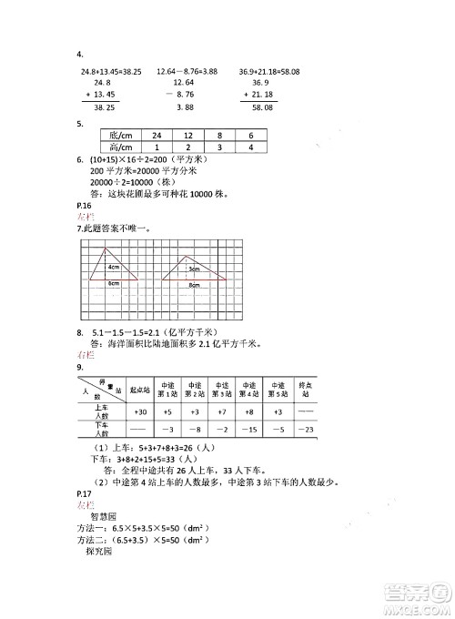 安徽少年儿童出版社2024寒假作业五年级数学苏教版答案