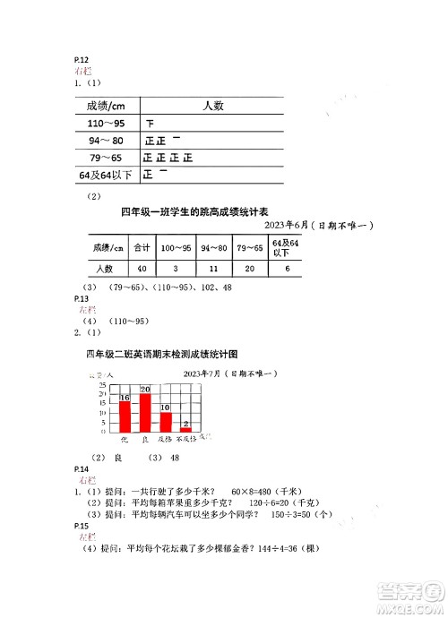 安徽少年儿童出版社2024寒假作业四年级数学苏教版答案