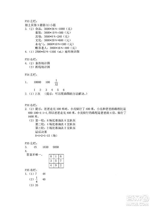 安徽少年儿童出版社2024寒假作业六年级数学人教版答案