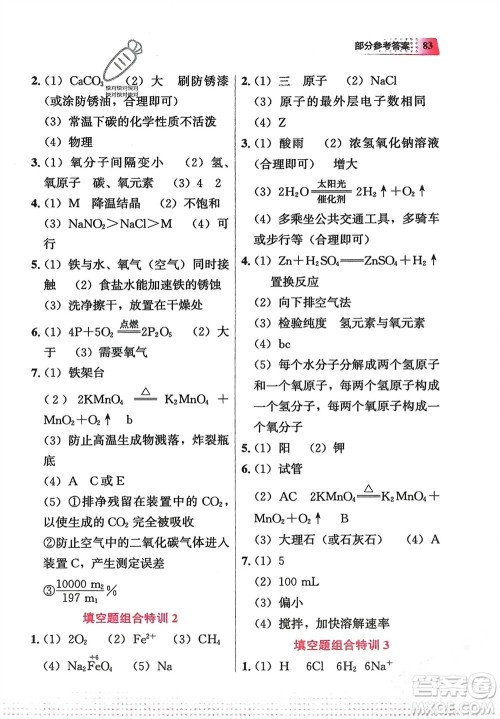 教育科学出版社2024寒假作业九年级化学通用版参考答案