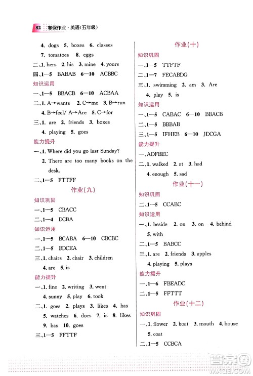 教育科学出版社2024寒假作业五年级英语通用版答案