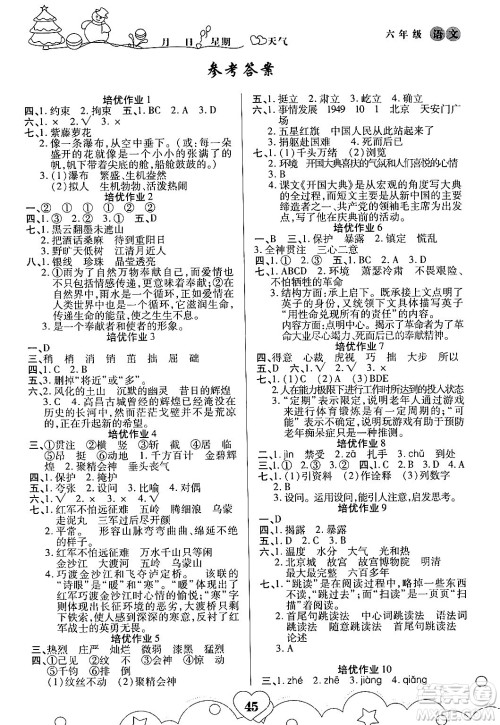 武汉大学出版社2024培优教育寒假作业衔接训练六年级语文课标版答案