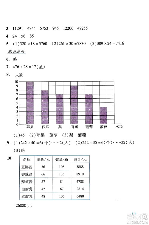 吉林出版集团股份有限公司2024假日数学四年级数学人教版答案