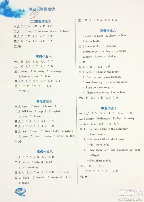 河北美术出版社2024卓远寒假生活五年级英语通用版参考答案