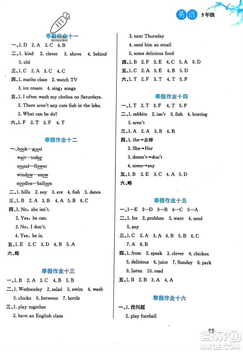 河北美术出版社2024卓远寒假生活五年级英语通用版参考答案