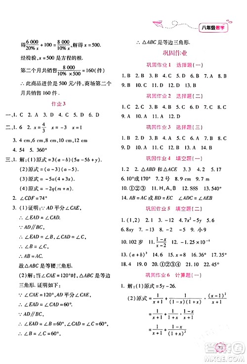 北京教育出版社2024新课标寒假乐园八年级数学课标版答案