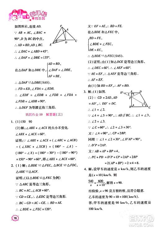 北京教育出版社2024新课标寒假乐园八年级数学课标版答案