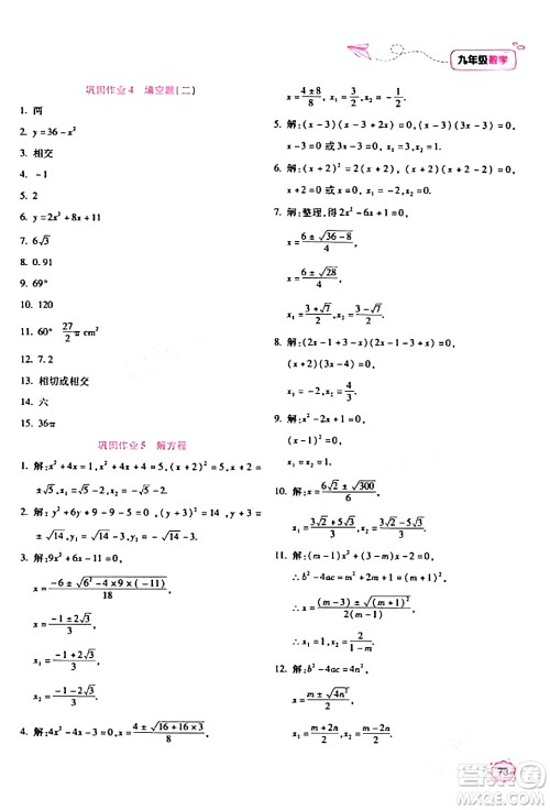 北京教育出版社2024新课标寒假乐园九年级数学课标版答案