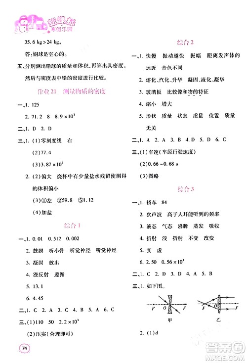 北京教育出版社2024新课标寒假乐园八年级物理课标版答案